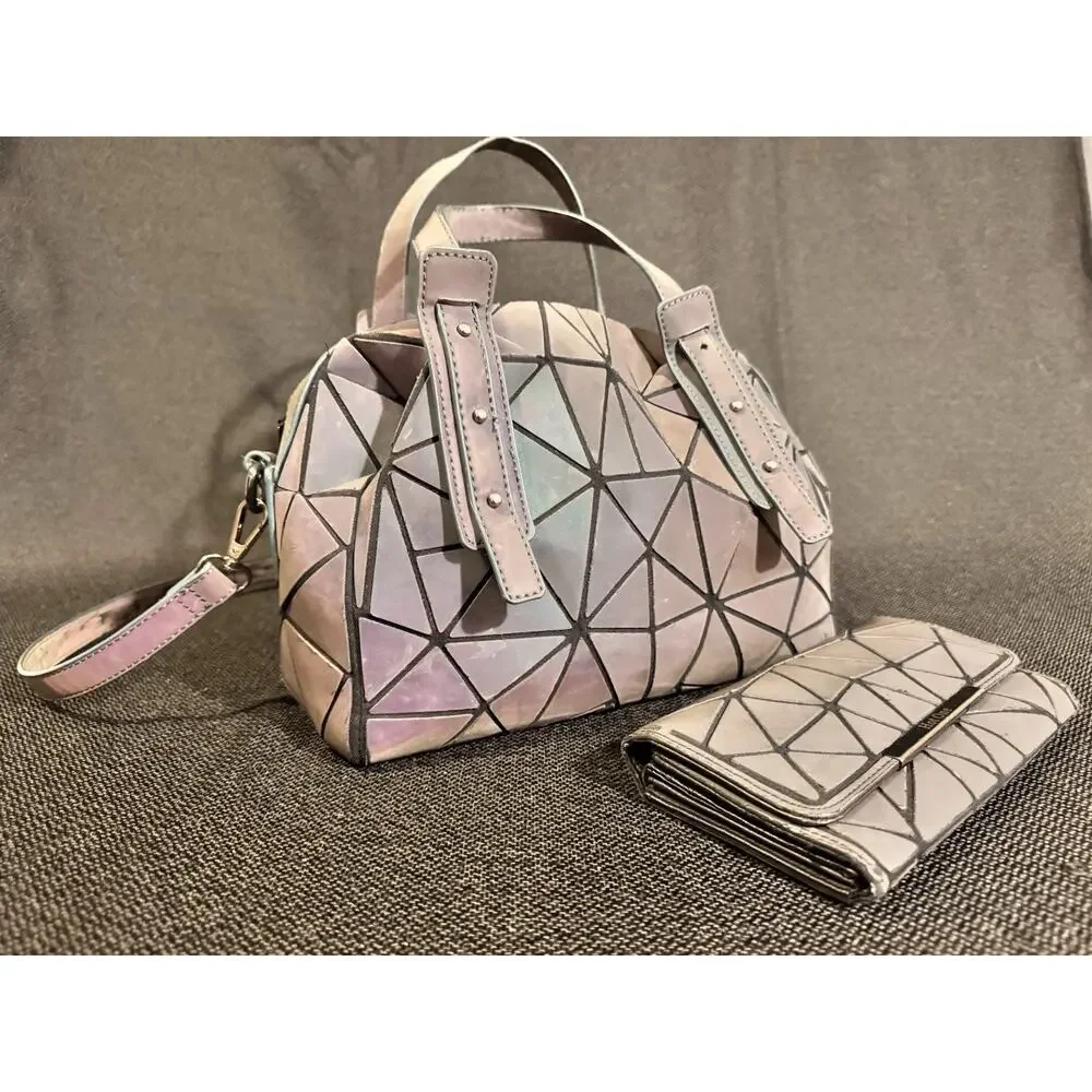 Geometric Holographic Prism Handbag Purse Matching Wallet Iridescent Crossbody